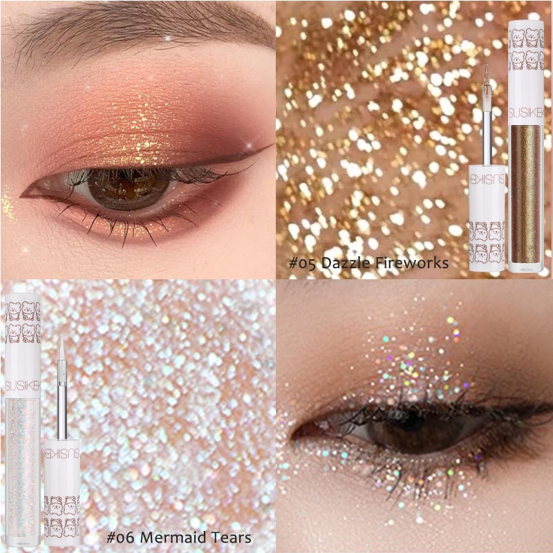 SUSIKEKI Eye Glitter Liquid Eyeshadow Eyeliner Set(6Pcs), Glittery Korean Makeup Bling Under Eye Shadows, Shimmer Tear Drop Make Up Gift Kit, Quick-Dry, Long-Lasting Loose Glitter Glue for Crystal Makeup - Image 5