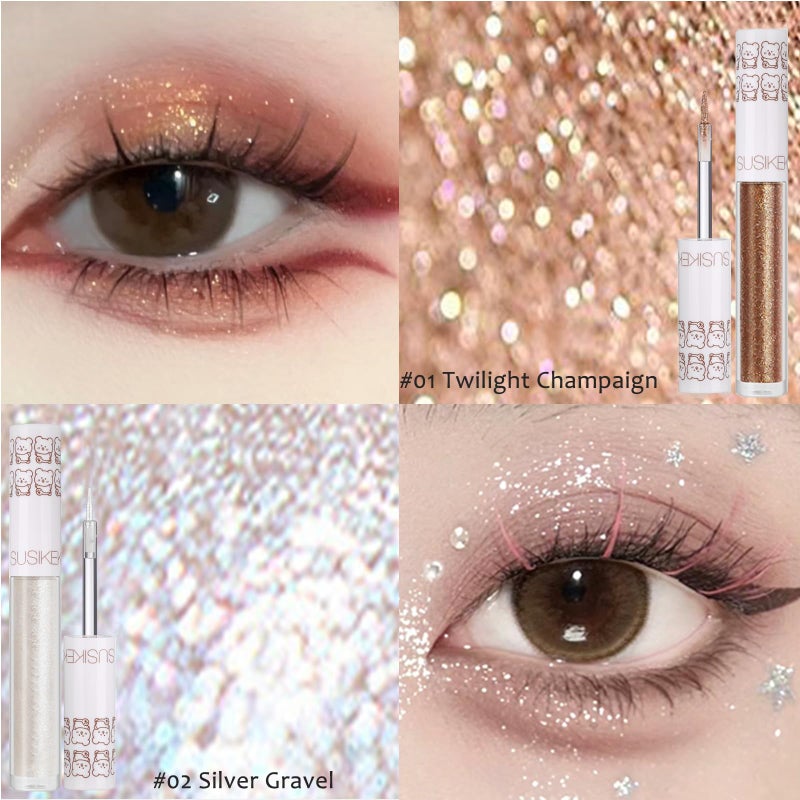 SUSIKEKI Eye Glitter Liquid Eyeshadow Eyeliner Set(6Pcs), Glittery Korean Makeup Bling Under Eye Shadows, Shimmer Tear Drop Make Up Gift Kit, Quick-Dry, Long-Lasting Loose Glitter Glue for Crystal Makeup - Image 3