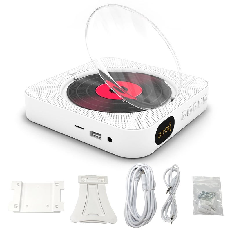 CD Player: White 6-In-1 Multi-Functional BT CD Player - Hi-Fi Sound Decoding Wall-Mounted CD Music Player for Home Entertainment Office Desk Use - Image 1