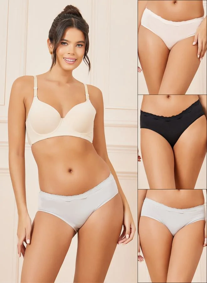 ستايلي Pack of 3 - Solid Lace Trim Detail Short
