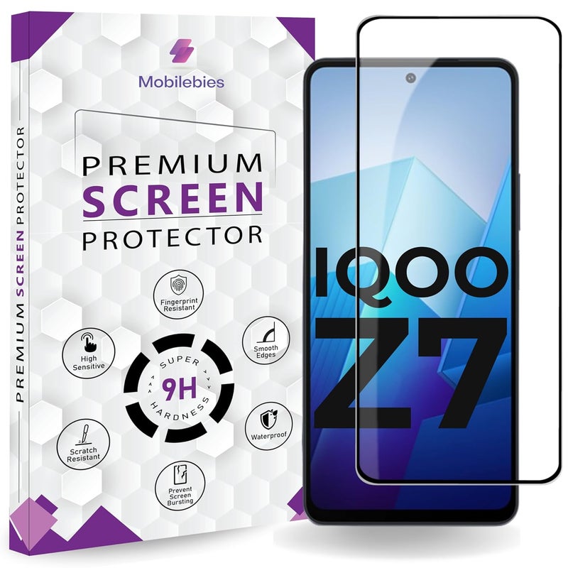 Mobilebies Premium Tempered Glass Screen Protector Guard For IQOO Z7 (6.38 Inch, Pack of 1) | Edge to Edge Coverage With Easy to installation kit - Image 1