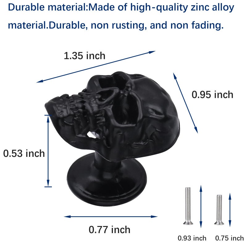 FANYUN 4 Pack Skull Skeleton Cabinets Knobs, Single Hole Pull Handle for Drawer Wardrobes Bookcases Dresser Closets Hardware Furniture Decoration (Black) - Image 2