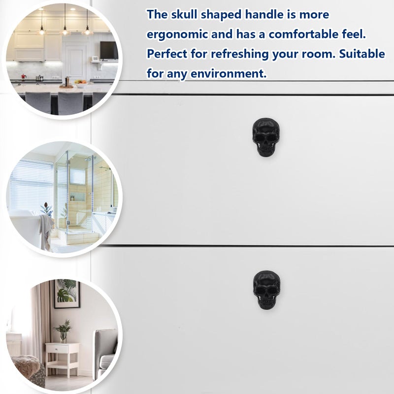 FANYUN 4 Pack Skull Skeleton Cabinets Knobs, Single Hole Pull Handle for Drawer Wardrobes Bookcases Dresser Closets Hardware Furniture Decoration (Black) - Image 4
