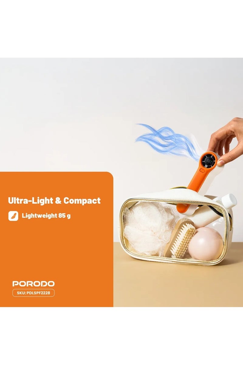 porodo Pocket Size Handheld Fan with Strong Air Flow & Long Battery Life / 19100 RPM Motor Speed / 5 Speed Level /  / Lightweight & Portable Fan - Orange - Image 5