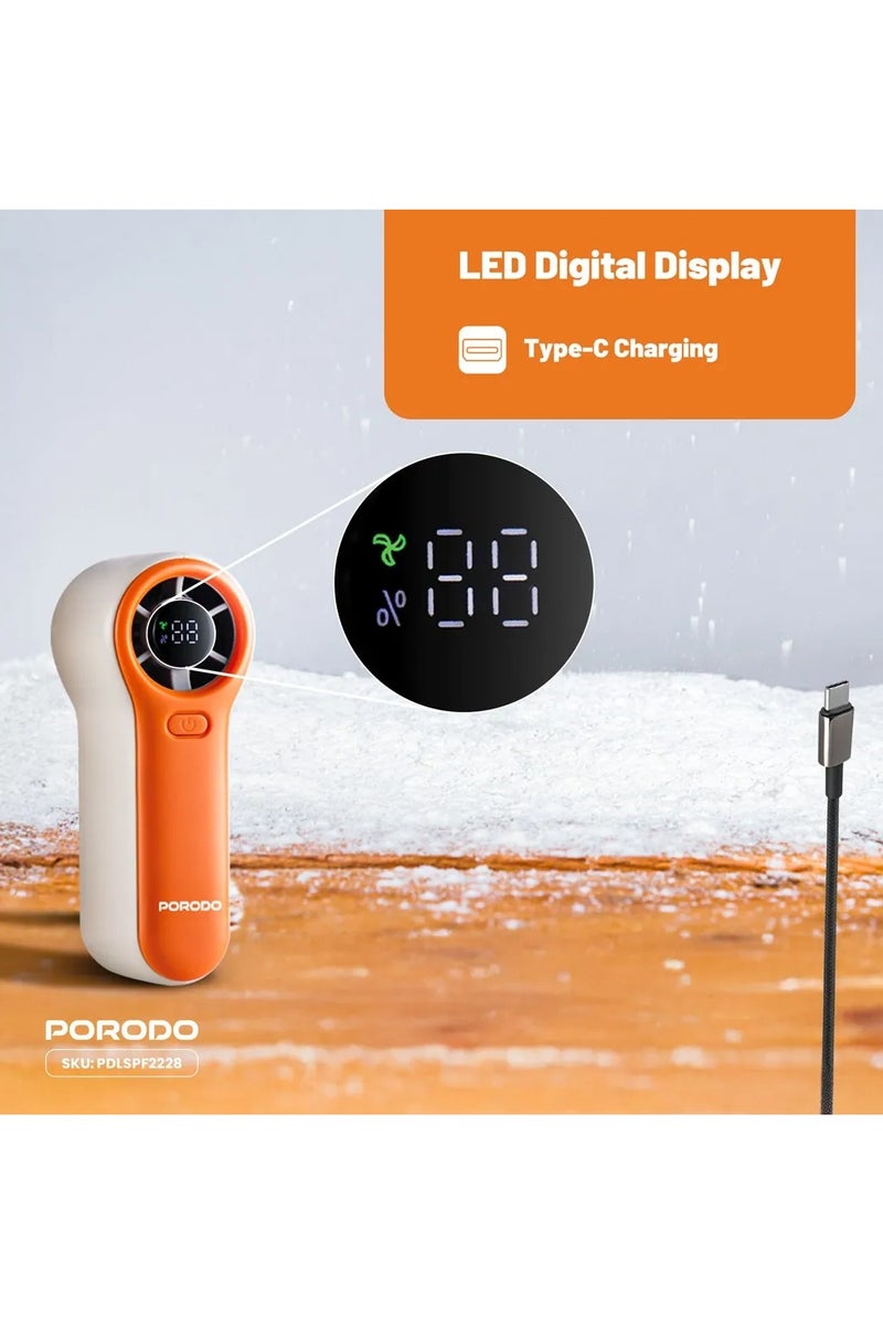 porodo Pocket Size Handheld Fan with Strong Air Flow & Long Battery Life / 19100 RPM Motor Speed / 5 Speed Level /  / Lightweight & Portable Fan - Orange - Image 4