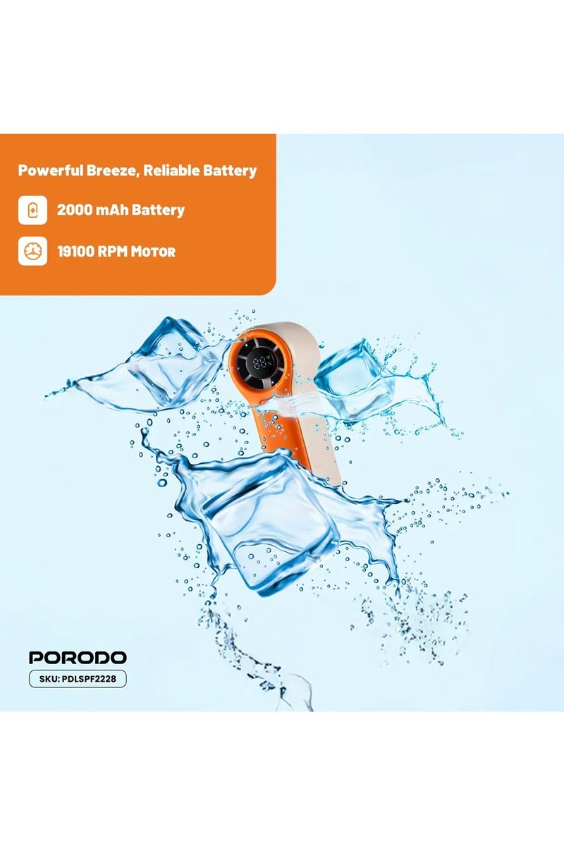 porodo Pocket Size Handheld Fan with Strong Air Flow & Long Battery Life / 19100 RPM Motor Speed / 5 Speed Level /  / Lightweight & Portable Fan - Orange - Image 3