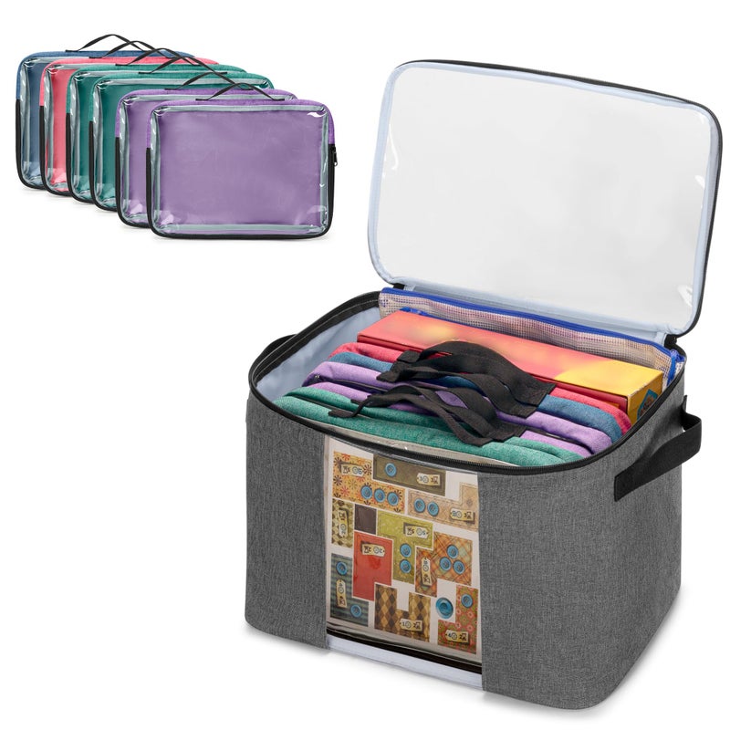 Rexmica Board Game Storage Bag with 6pcs Zipper Bags Board Game Organizer and Storage with Cover for Office Supplies Puzzles Toys Building Blocks Craft Product Educational Math Game Bag - Image 2