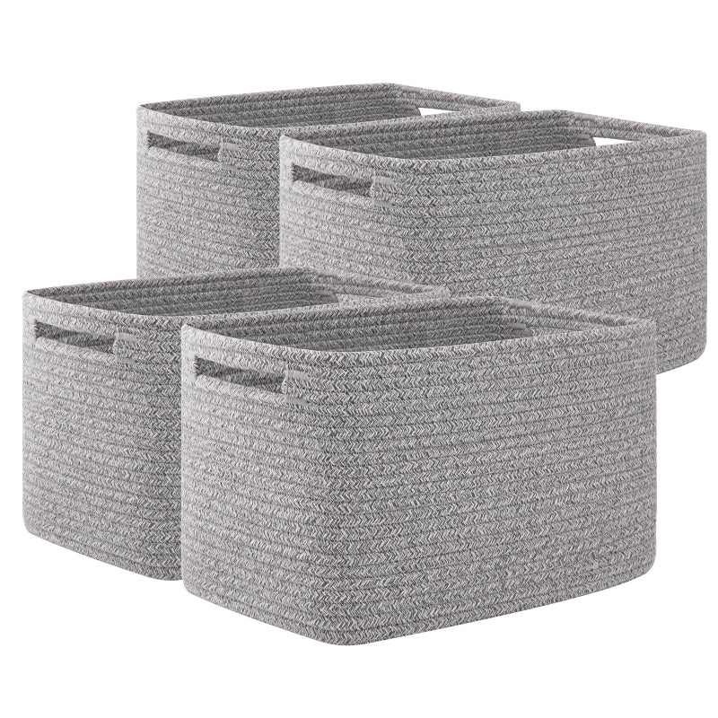 OIAHOMY 4 Pack Storage Baskets for Organizing, Cube Storage Bins for Shelves, Rectangle Storage Baskets With Handles, Woven Baskets for Storage, 12.7''Lx9''Wx7.8''H, Grey - Image 1