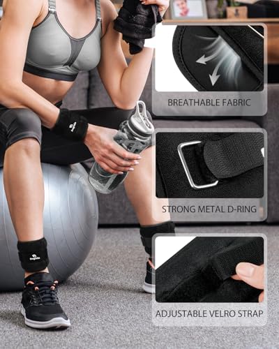 Fragraim أوزان الكاحل، 2 رطل × 2 أوزان للمعصم والساق والذراع للنساء والأطفال والرجال، مريحة وناعمة، قوية جداً، مثالية للرقص والجري والمشي واللياقة البدنية والتمارين والعلاج الطبيعي - أسود - Image 3