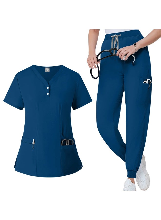 NIBEMINENT Scrubs Medical Uniform Short Sleeve Tops+Pants Nursing Uniform Women Pet Shop Doctor Hospital Clinic Surgery Workwear Scrub Sets - Image 1