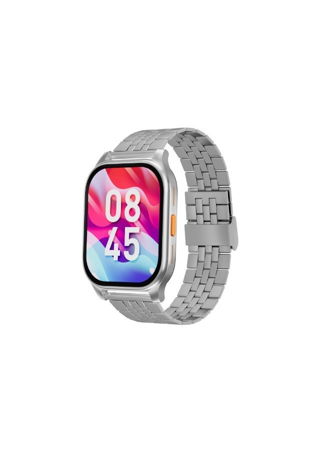 AROAQ SW01 Smartwatch – 2.04” AMOLED, Heart Rate & SpO2 Monitoring, Bluetooth Calling, Multi-Sport Tracker, Wireless Charging, IP67 Waterproof - Silver (Stainless Steel Strap ) - Image 1