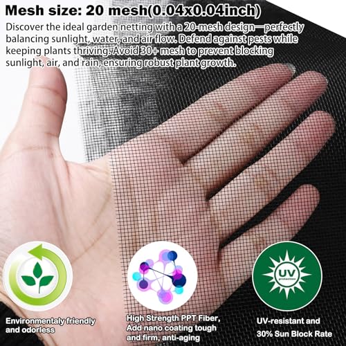 Abimars Thicker Garden Mesh Netting, 10’ x 33’ Ultra Fine Black Plant Row Covers for Vegetables Plants Fruits Flowers Protection, Nano PPT, Shading Rate 30% - Image 2