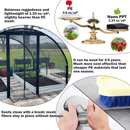 Abimars Thicker Garden Mesh Netting, 10’ x 33’ Ultra Fine Black Plant Row Covers for Vegetables Plants Fruits Flowers Protection, Nano PPT, Shading Rate 30% - Image 4