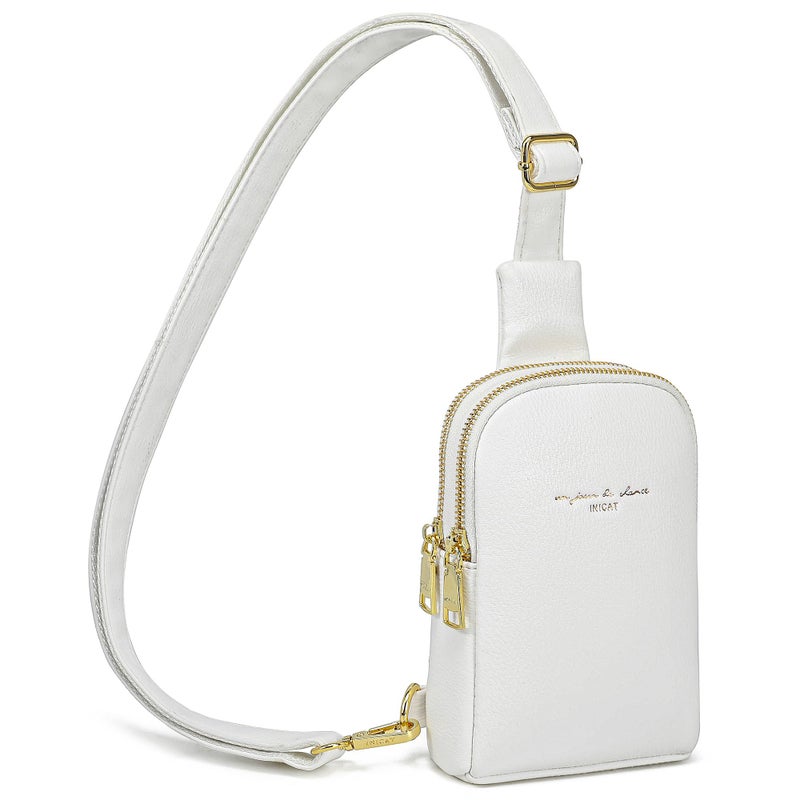 INICAT Travel Small Sling Bag Leather Crossbody Bags for Women Fanny Packs Cross Body Bag for Woman Cross Body Purses(White) - Image 1