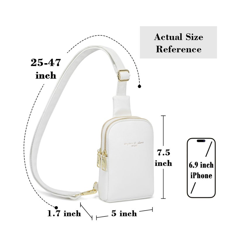 INICAT Travel Small Sling Bag Leather Crossbody Bags for Women Fanny Packs Cross Body Bag for Woman Cross Body Purses(White) - Image 3