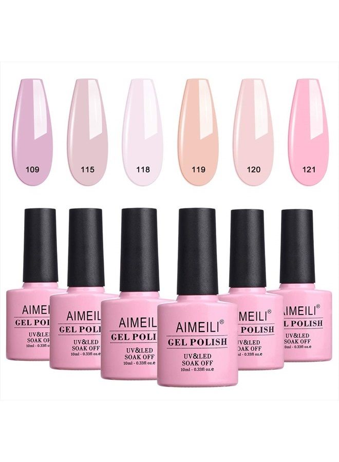 AIMEILI Soak Off Nude Pink Gel Nail Polish Set, All Seasons Pink Nail Polish Gel Color Set for Women Girls Valentines Mother's Day Gift Of 6pcs X 10ml - Kit Set 31 - Image 1