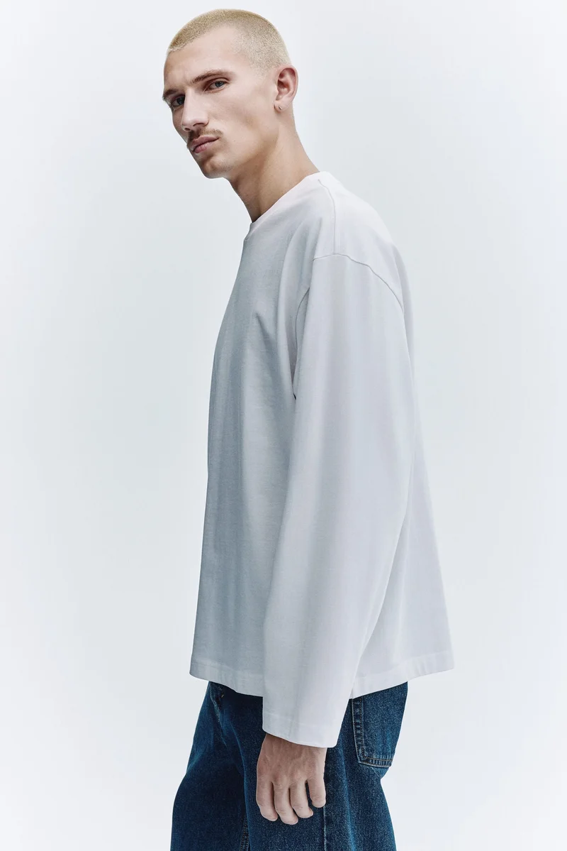 H&M  Oversized Fit Long-sleeved jersey top for Men | Best Price UAE