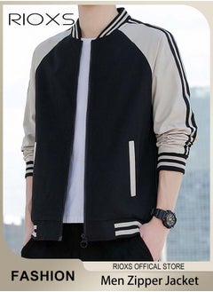 RIOXS Men's Bomber Jacket, Waterproof Windproof Slim Fit Outdoor Jacket Coat, Crew Lined Lightweight Jacket, Stylish Stand-Up Collar Full Zipper Jacket, Windbreaker Spring Fall Jackets Outerwear For Men  - Image 1