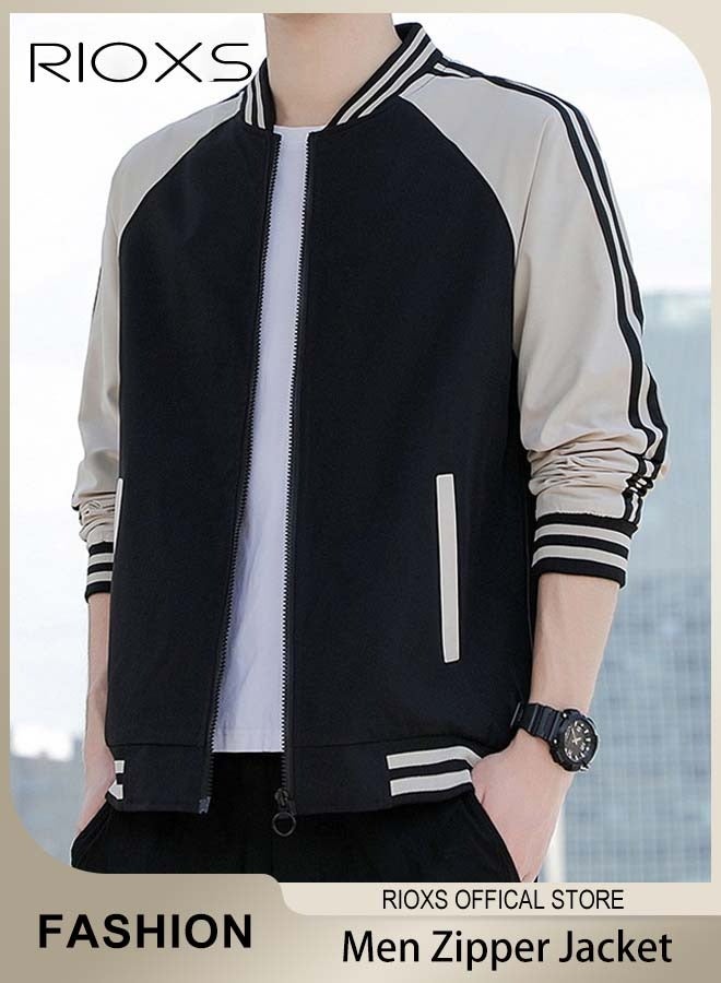 Men's Bomber Jacket, Lightweight Zip Up Windbreaker Jackets, Waterproof Windproof Slim Fit Outdoor Jacket Coat with Pocket, Trendy Lined Stand Collar Full Zipper Jacket, Spring Fall Casual Jackets Outerwear for Casual, Work, Running, Cycling, Hiking, Fishing and More
