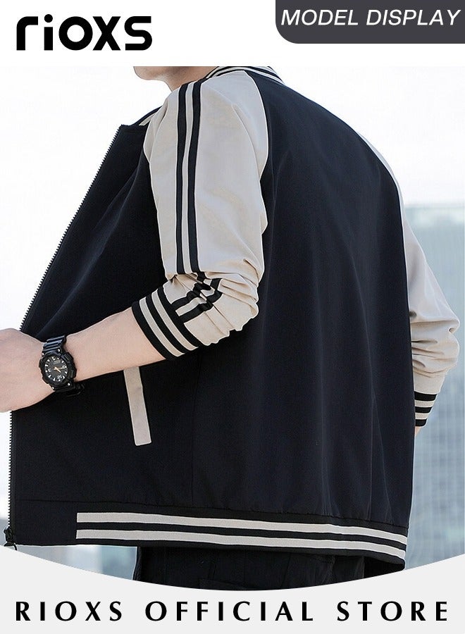 Men's Bomber Jacket, Lightweight Zip Up Windbreaker Jackets, Waterproof Windproof Slim Fit Outdoor Jacket Coat with Pocket, Trendy Lined Stand Collar Full Zipper Jacket, Spring Fall Casual Jackets Outerwear for Casual, Work, Running, Cycling, Hiking, Fishing and More image 2