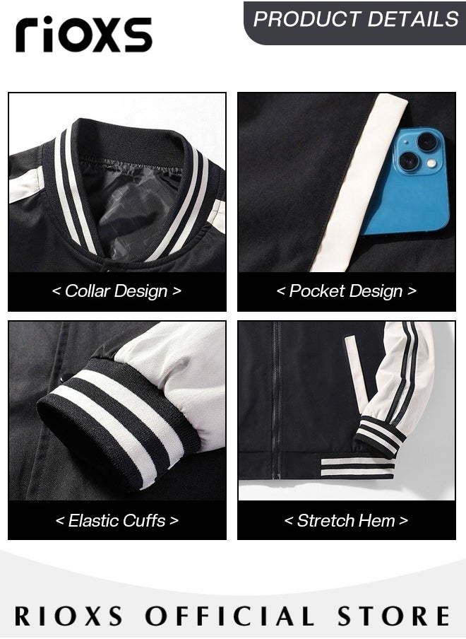 RIOXS - Men's Bomber Jacket, Waterproof Windproof Slim Fit Outdoor Jacket Coat, Crew Lined Lightweight Jacket, Stylish Stand-Up Collar Full Zipper Jacket, Windbreaker Spring Fall Jackets Outerwear For Men - Image 1
