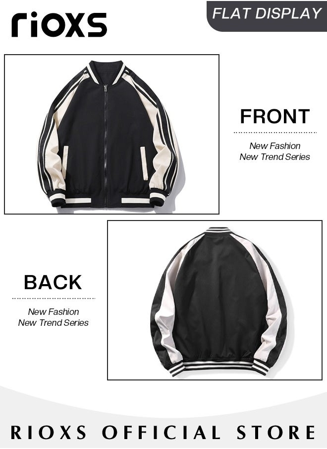 RIOXS - Men's Bomber Jacket, Waterproof Windproof Slim Fit Outdoor Jacket Coat, Crew Lined Lightweight Jacket, Stylish Stand-Up Collar Full Zipper Jacket, Windbreaker Spring Fall Jackets Outerwear For Men - Image 1