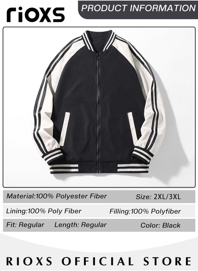 RIOXS - Men's Bomber Jacket, Waterproof Windproof Slim Fit Outdoor Jacket Coat, Crew Lined Lightweight Jacket, Stylish Stand-Up Collar Full Zipper Jacket, Windbreaker Spring Fall Jackets Outerwear For Men - Image 1