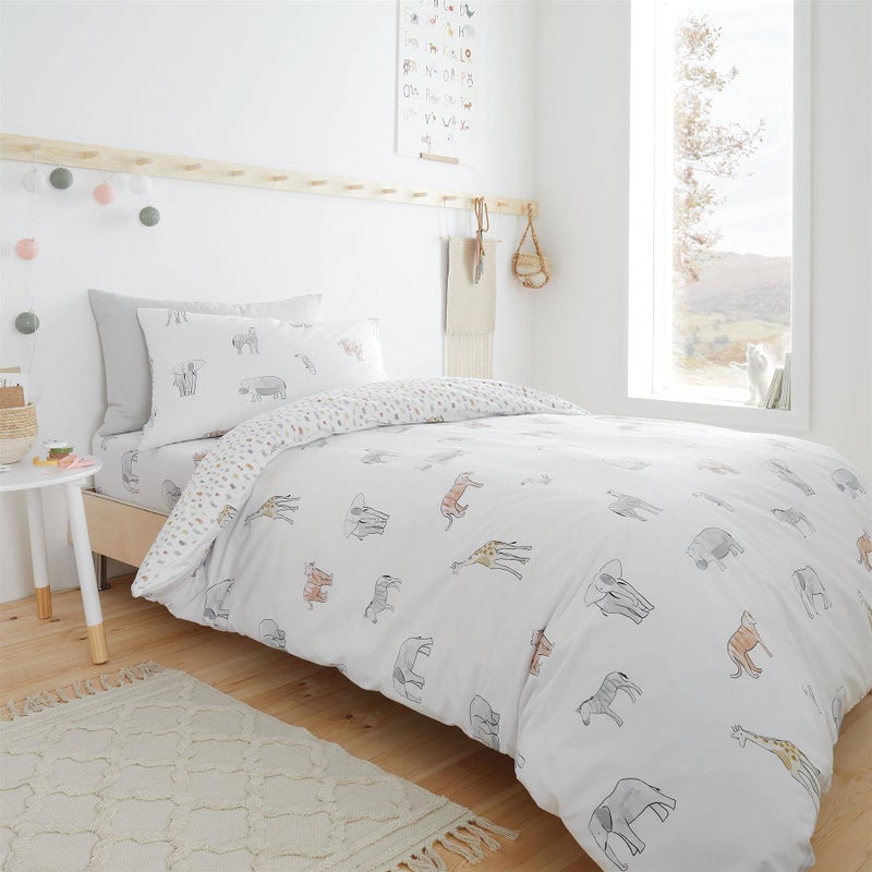 Bianca Zoo Animals Cotton Junior Cotton Duvet Cover Set with Pillowcases White