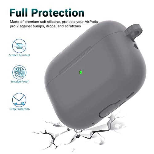 KACA Silicone Soft Case Cover with Keychain for Airpods Pro 2 Case 2022, AirPods Pro 2nd Generation Cover (Grey) - Image 2