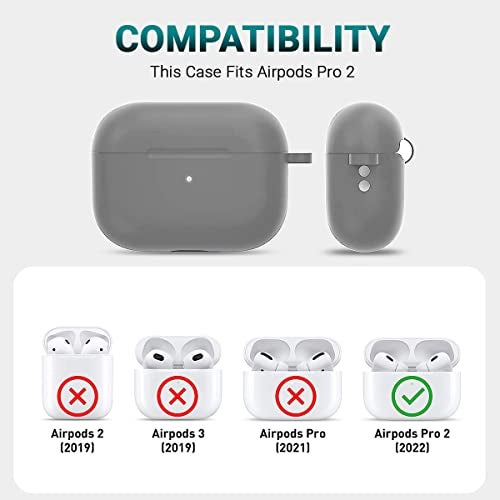 KACA Silicone Soft Case Cover with Keychain for Airpods Pro 2 Case 2022, AirPods Pro 2nd Generation Cover (Grey) - Image 3