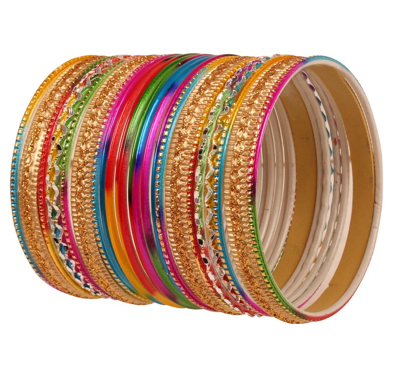 Touchstone Stunning "Rainbow Multicolor Bangle Collection". Indian Bollywood Colorful Bangle Bracelet Set of 24 In Antique Gold Tone For Women. - Image 2