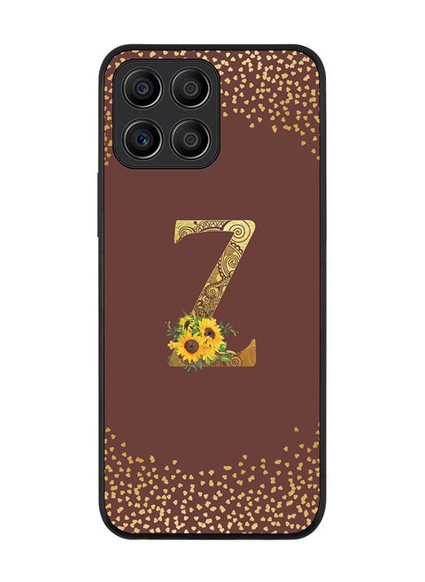 Rugged Black edge case for Honor X8 5G Slim fit Soft Case Flexible Rubber Edges Anti Drop TPU Gel Thin Cover - Custom Monogram Initial Letter Floral Pattern Alphabet - Z (Brown )