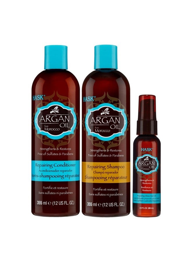HASK Argan Oil From Morocco Hair Repairing Kit 769 Ml Set Of Shampoo + Hair Conditioner + Hair Oil (Hair Care Combo) - Image 1