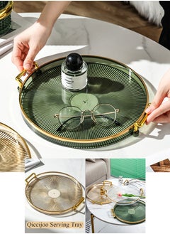 Qiccijoo Qiccijoo Serving Trays with Handles Home Decorative Coffee Table Round Tray Ottoman Tray Acrylic Food Tray Fruit Tray Bar Tray Perfume Tray Cocktail Tray（Green）  - Image 2