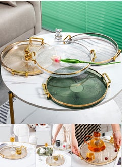 Qiccijoo Qiccijoo Serving Trays with Handles Home Decorative Coffee Table Round Tray Ottoman Tray Acrylic Food Tray Fruit Tray Bar Tray Perfume Tray Cocktail Tray（Green）  - Image 3