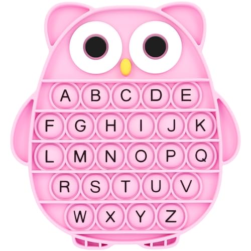 DEARIDAP Fidget Toys for Kids Owl Shaped Silicone Squeeze Sensory Toys Alphabet Bubble Stress Anxiety Relief Relax Tools for Kids Adults School Classroom Gift Party Favors Pink - Image 1
