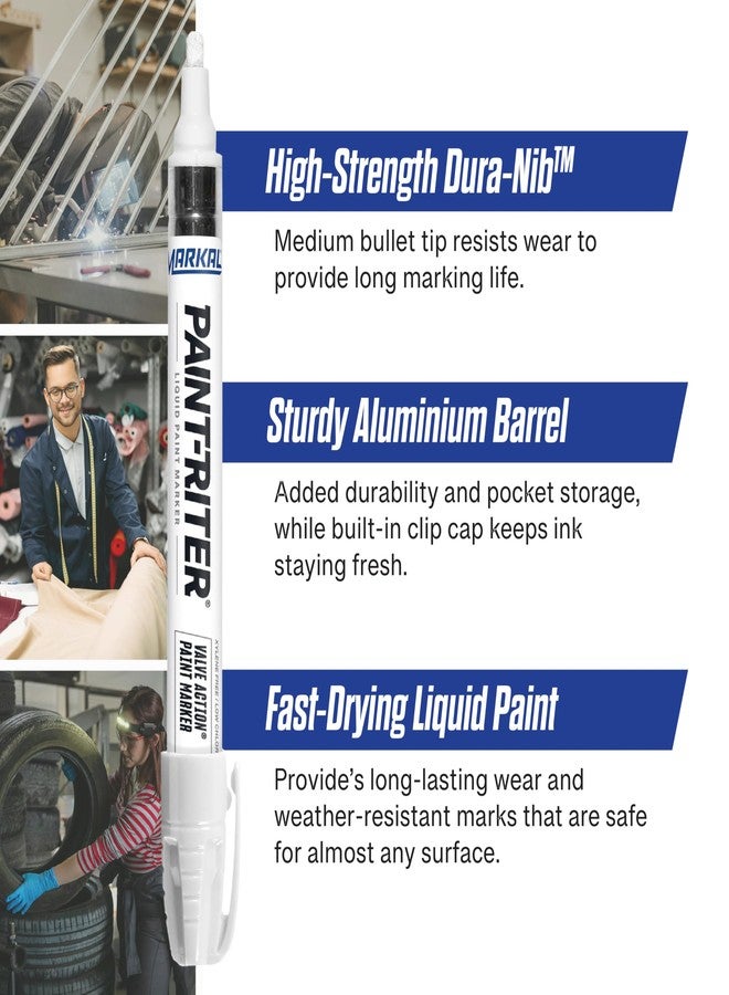 Markal 96820 - Paint-Riter Valve Action Fast-Drying Liquid Paint Marker Provides Long-Lasting, Wear- and Weather-Resistant Marks, With 1/8in Bullet Tip, White Color (12 Markers), Made in USA - Image 2