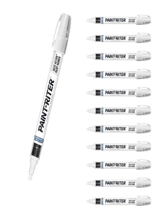 Markal 96820 - Paint-Riter Valve Action Fast-Drying Liquid Paint Marker Provides Long-Lasting, Wear- and Weather-Resistant Marks, With 1/8in Bullet Tip, White Color (12 Markers), Made in USA - Image 1