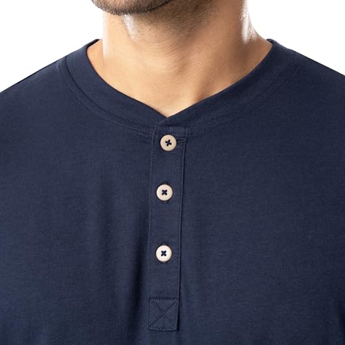 Fruit of the Loom Men's 2-Piece Jersey Knit Pajama Set, Navy/Grey Heather, Large - Image 2