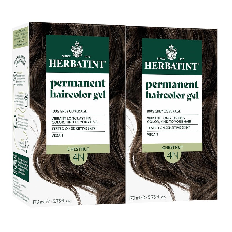 Herbatint Permanent Hair Dye  4N Chestnut  For Up To 100 Gray Coverage of Resistant Gray Hair  AmmoniaFree AlcoholFree  Vegan  Salon Influenced Hair color 575 fl oz 2 Pack