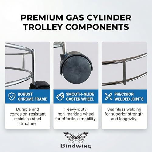 BIRDWING Stainless Steel LPG Gas Cylinder Trolley with 4 Wheels – Heavy-Duty Cylinder Stand (Steel-1 Pc) - Image 5