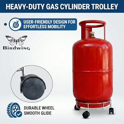 BIRDWING Stainless Steel LPG Gas Cylinder Trolley with 4 Wheels – Heavy-Duty Cylinder Stand (Steel-1 Pc) - Image 4