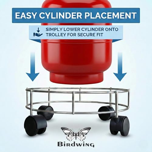 BIRDWING Stainless Steel LPG Gas Cylinder Trolley with 4 Wheels – Heavy-Duty Cylinder Stand (Steel-1 Pc) - Image 3