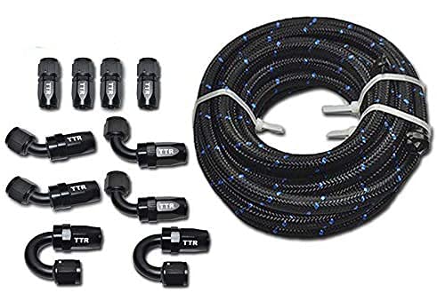 TT Racing 20 Feet AN6AN8AN10 Steel Nylon Braided Oil Gas Fuel Hose Line Black Swivel Fitting Kit AN10 - Image 1