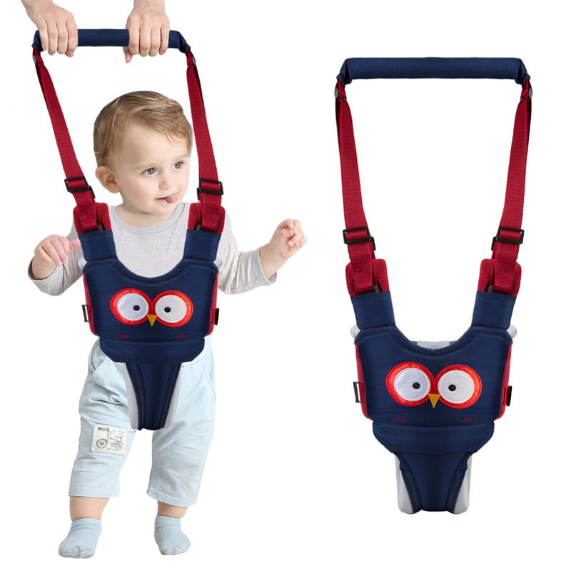 Ocanoiy Baby Walking Harness Handheld Baby Walker Assistant Belt Adjustable Toddler Infant Safety Harnesses Standing Up Walking Learning Helper with Detachable Crotch for 9-24 Month (DarkBlue Owl) - Image 1