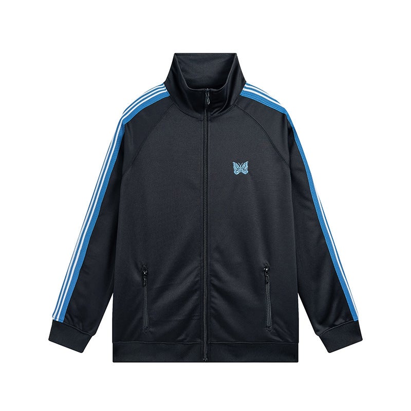 Needles Creates Embroidered Butterfly Zipper Sports Side Stripesd Jacket Casual Stand Collar Jacket For Men And Women - Image 1