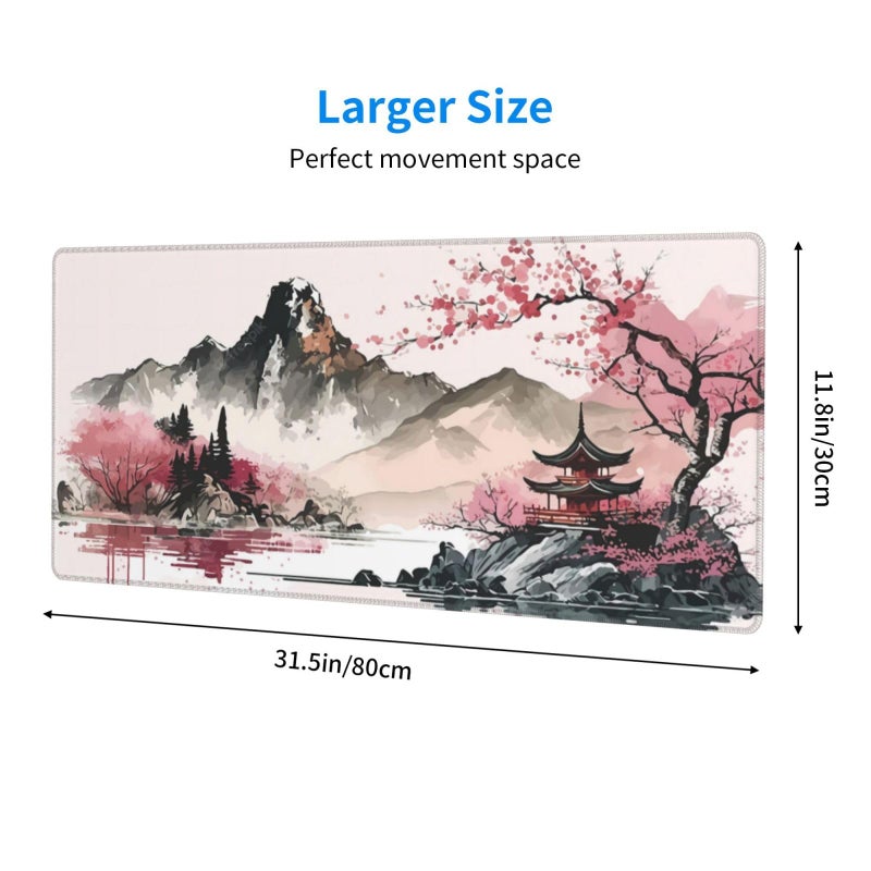 Brecoy Watercolor Japanese Large Gaming Mouse Pad,Mouse Pad Gaming 31.5 x 11.8 in Mouse Mat Desk Pad,Large Desk Mat,Extended Keyboard Mousepad with Non-Slip Base and Stitched Edge for Desk Home Office - Image 2