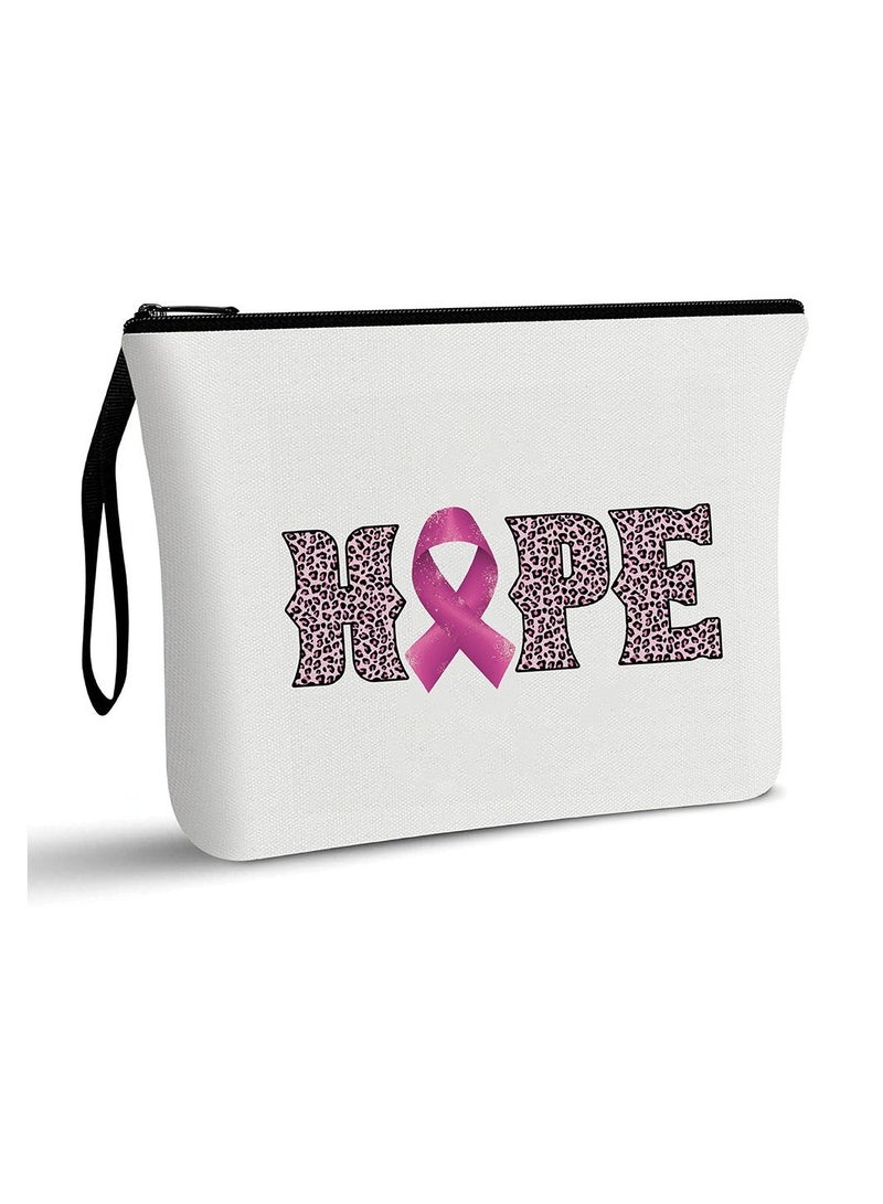 PRINTSHOP4ME BreastCancer Awareness Makeup Bag For Women Cancer Support Gift BreastCancer Survivor Gift Pink Ribbon Cosmetic Zipper Pouch (Design 1) - Image 1