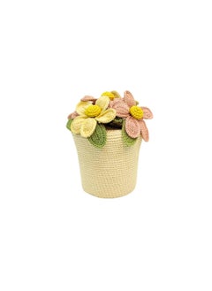Happy Threads Happy Threads|Handmade Crocheted Flower Pot,Eco-Friendly & Elegant Floral Arrangements,Best Decorative & Gifting Items for Home and Office - Cream and Peach  - Image 1