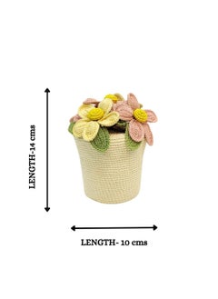 Happy Threads Happy Threads|Handmade Crocheted Flower Pot,Eco-Friendly & Elegant Floral Arrangements,Best Decorative & Gifting Items for Home and Office - Cream and Peach  - Image 2